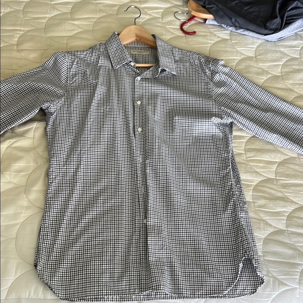 Burberry London Like New Men's Checkered Shirt in blue, gray, and white.